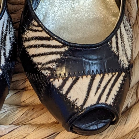 EUC (W6.5) - CHINESE LAUNDRY Zebra Patchwork Peeptoe Mary Jane - Picture 3 of 7